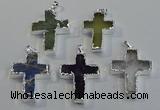 NGP6051 30*40mm - 35*45mm cross mixed gemstone pendants