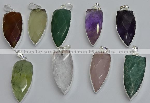 NGP6115 12*35mm - 15*40mm arrowhead mixed gemstone pendants