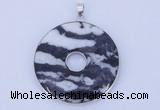 NGP614 5pcs 6*41mm black zebra jasper with brass setting donut pendants