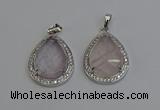 NGP6330 25*30mm teardrop rose quartz pendants wholesale