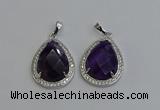 NGP6335 25*30mm teardrop amethyst gemstone pendants wholesale