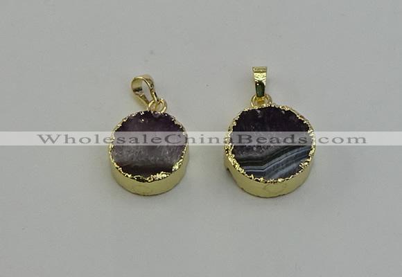 NGP6407 18mm - 20mm coin druzy amethyst pendants wholesale