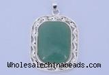 NGP652 5pcs 38*40mm rectangle brass with green aventurine pendants