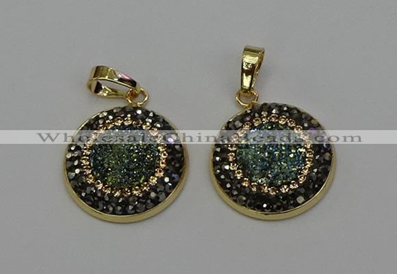 NGP6587 22mm - 22mm coin plated druzy agate gemstone pendants