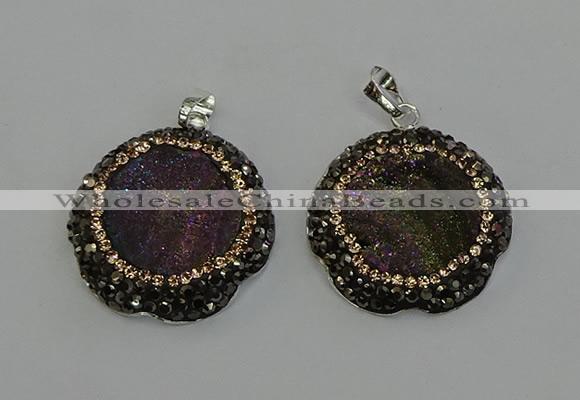 NGP6594 28mm - 30mm flower plated druzy agate gemstone pendants