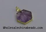 NGP6805 24*25mm hexagon light amethyst gemstone pendants wholesale