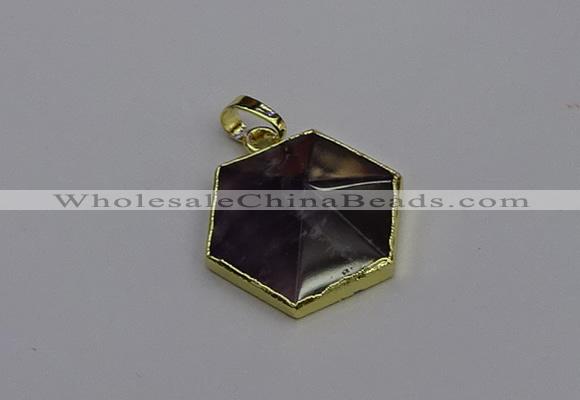 NGP6806 24*25mm hexagon amethyst gemstone pendants wholesale