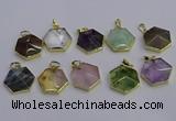 NGP6819 24*25mm hexagon mixed gemstone pendants wholesale