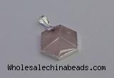 NGP6821 24*25mm hexagon rose quartz gemstone pendants wholesale