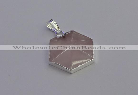 NGP6821 24*25mm hexagon rose quartz gemstone pendants wholesale