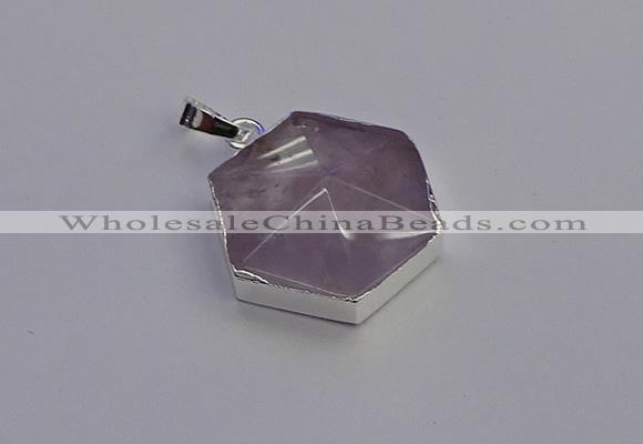 NGP6825 24*25mm hexagon light amethyst gemstone pendants wholesale