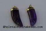 NGP6995 12*40mm - 15*45mm horn amethyst pendants wholesale