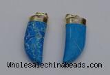 NGP7026 12*35mm - 14*40mm horn white howlite turquoise pendants