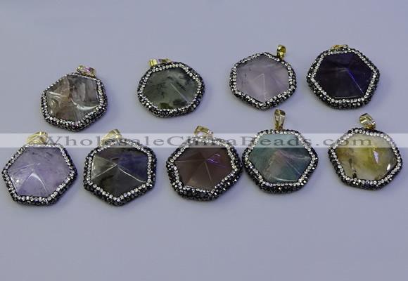 NGP7126 30*30mm hexagon mixed gemstone pendants wholesale