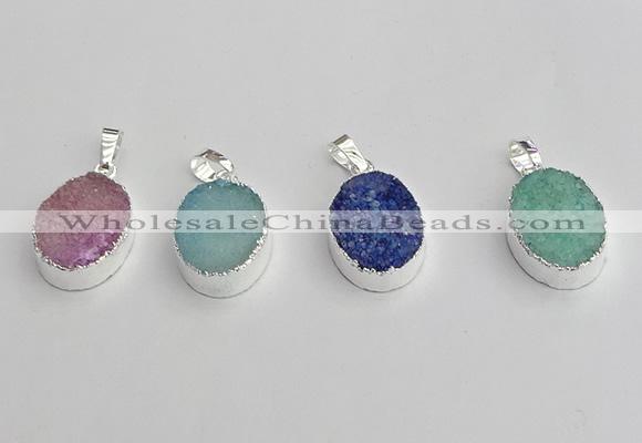 NGP7192 15*20mm oval druzy quartz pendants wholesale