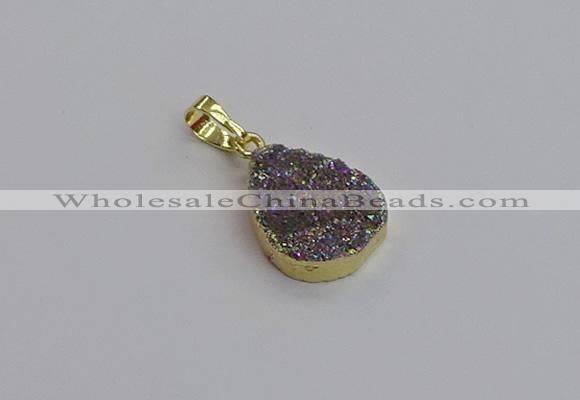 NGP7485 15*20mm flat teardrop plated druzy agate gemstone pendants