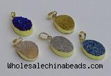 NGP7498 15*20mm oval plated druzy agate gemstone pendants