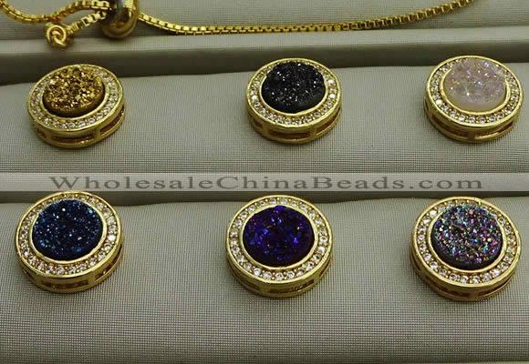 NGP7588 13mm coin plated druzy agate pendants wholesale