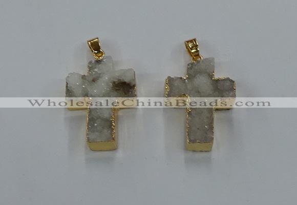 NGP8532 22*30mm - 25*35mm cross druzy agate pendants wholesale