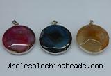 NGP8704 38mm - 40mm flat round agate pendants wholesale