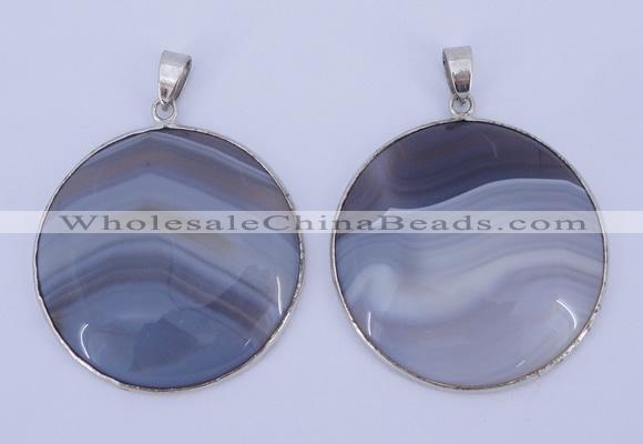 NGP936 5PCS 40mm flat round agate gemstone pendants with brass setting