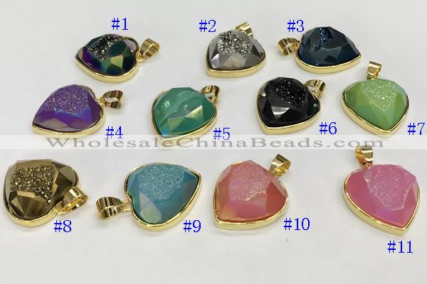 NGP9600 20mm faceted heart plated druzy agate pendants