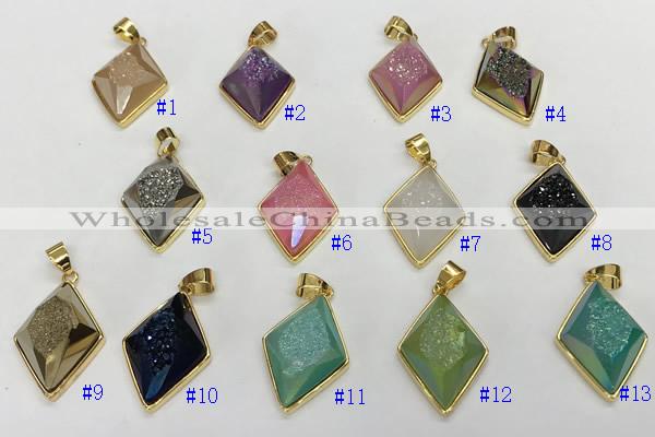 NGP9605 18*25mm faceted diamond plated druzy agate pendants