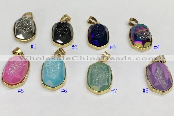 NGP9610 15*22mm faceted oval plated druzy agate pendants