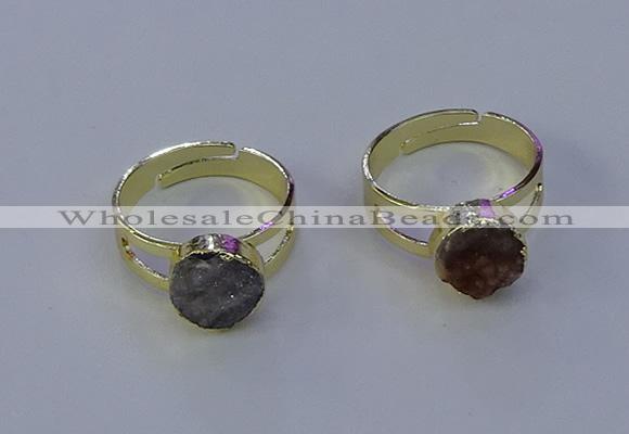 NGR1018 10mm coin druzy agate gemstone rings wholesale