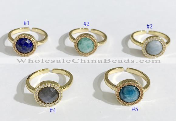 NGR1134 11mm flat round mixed gemstone gemstone rings wholesale