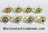 NGR1135 14mm flat round mixed gemstone gemstone rings wholesale