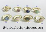 NGR1143 8*10mm faceted flat droplet mixed gemstone rings wholesale