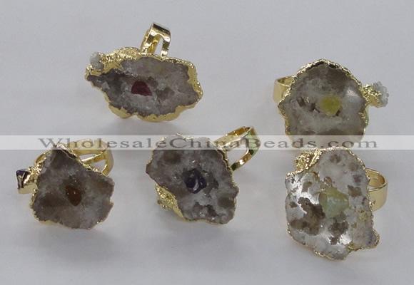 NGR204 18*25mm – 25*35mm freeform druzy quartz gemstone rings