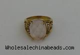 NGR2041 10*15mm faceted oval rose quartz gemstone rings