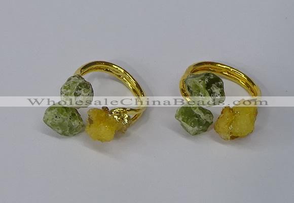 NGR212 5*8mm - 6*10mm freeform druzy agate & peridot rings wholesale