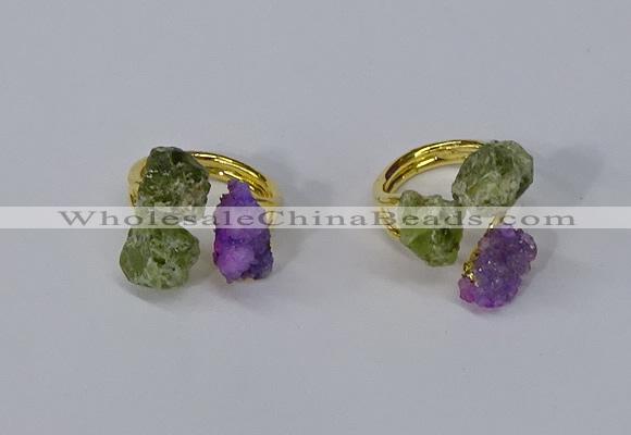 NGR213 5*8mm - 6*10mm freeform druzy agate & peridot rings wholesale