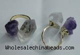 NGR77 13*18mm - 15*25mm faceted nuggets white crystal & amethyst rings