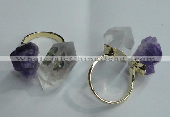 NGR77 13*18mm - 15*25mm faceted nuggets white crystal & amethyst rings