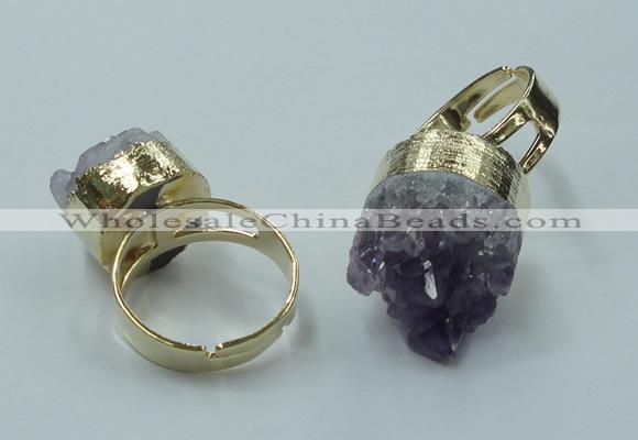 NGR85 12*16mm - 18*20mm freeform druzy amethyst gemstone rings