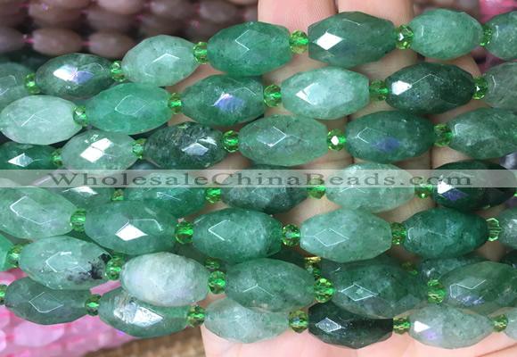 RIBS17 15 inches 10*14mm faceted rice green strawberry quartz gemstone beads