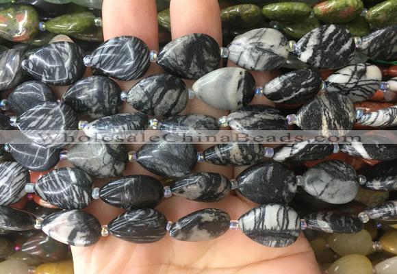 TRBS30 15 inches 13*18mm flat teardrop black net jasper gemstone beads