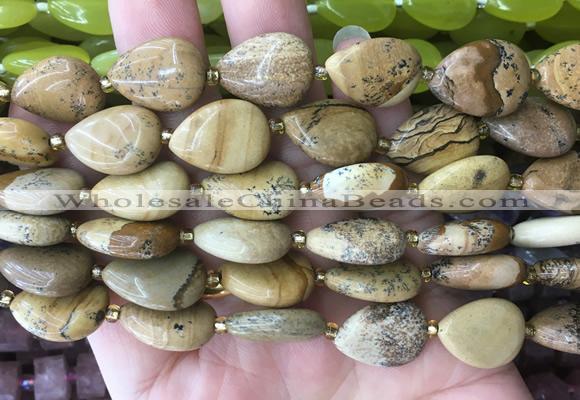 TRBS36 15 inches 13*18mm flat teardrop picture jasper gemstone beads