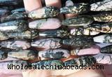 TRBS77 15 inches 10*30mm faceted teardrop black veined rhodonite beads wholesale