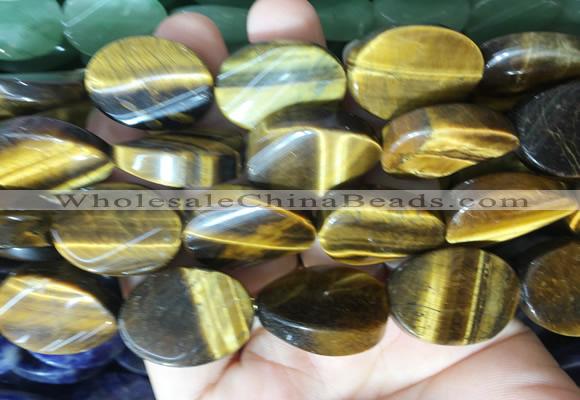 TWBS44 15 inches 18*25mm twist oval yellow tiger eye beads wholesale