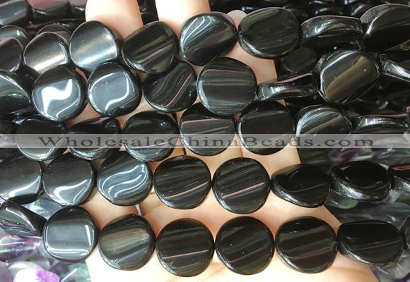 TWBS61 15 inches 16mm twist coin black obsidian beads wholesale