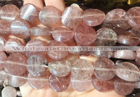 TWBS69 15 inches 16mm twist coin strawberry quartz beads wholesale